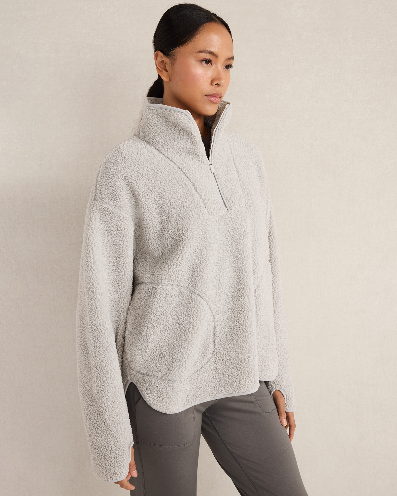 Sherpa Half Top | Zip Mockneck Pullover | Grey Mist | XS | Haven Well Within