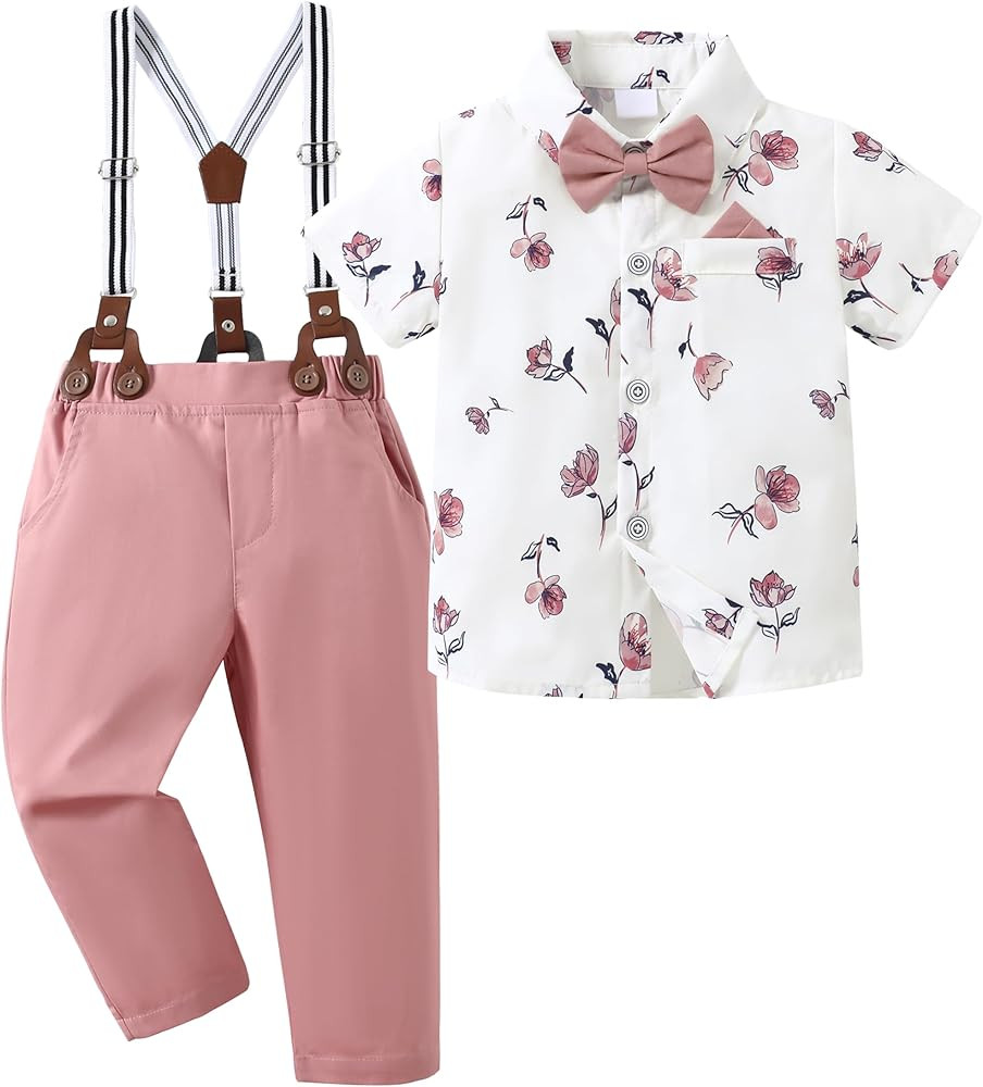 nilikastta Toddler Boy Outfit Boy Suit Boy Dress Shirt with Bowtie/Suspender Pants Gentleman Wedd... | Amazon (US)