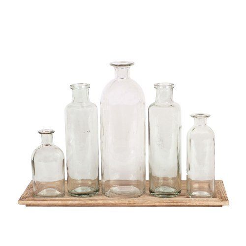 Creative Co-Op DA2672 Wood Tray with Glass Bottle Vases | Amazon (US)