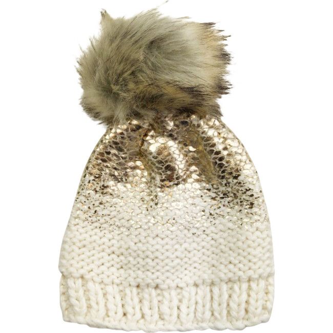Beanie With Pom, Pearl, Cream, and Gold | Maisonette