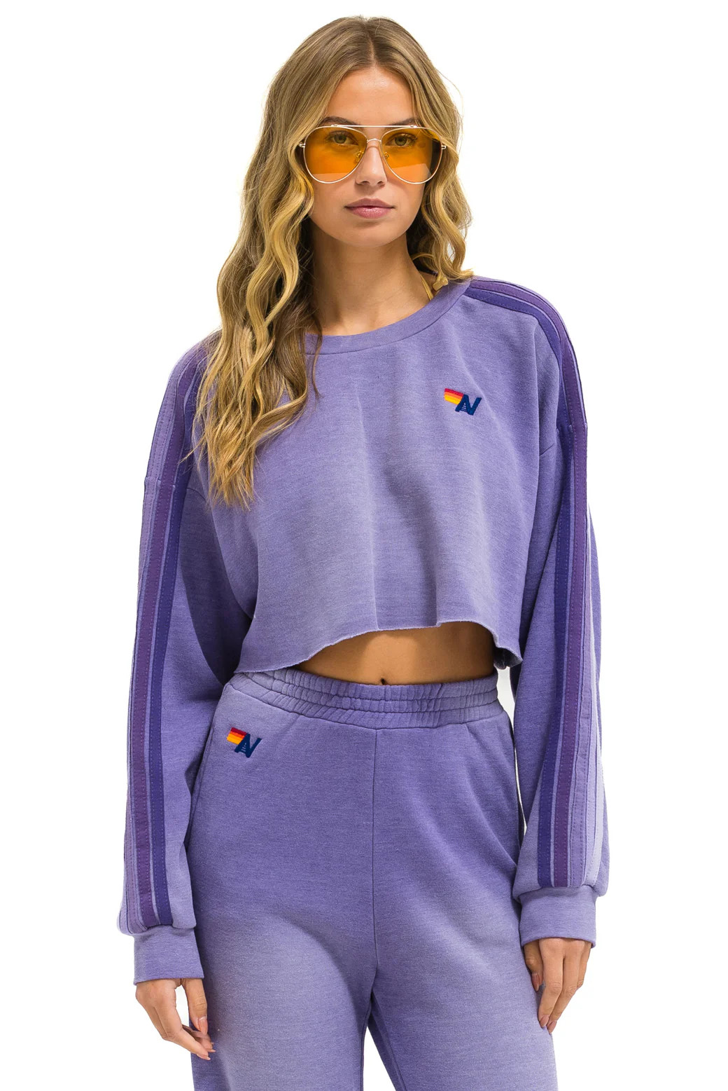 CLASSIC STRIPE CROPPED CREW SWEATSHIRT RELAXED - FADED GRAPE | Aviator Nation