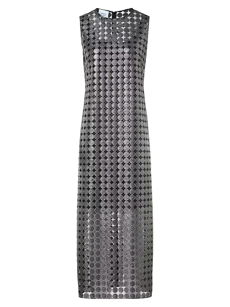 Women's Metallic Dot-on-Tulle Embroidered Midi-Dress - Brushed Steel - Size 16 | Saks Fifth Avenue