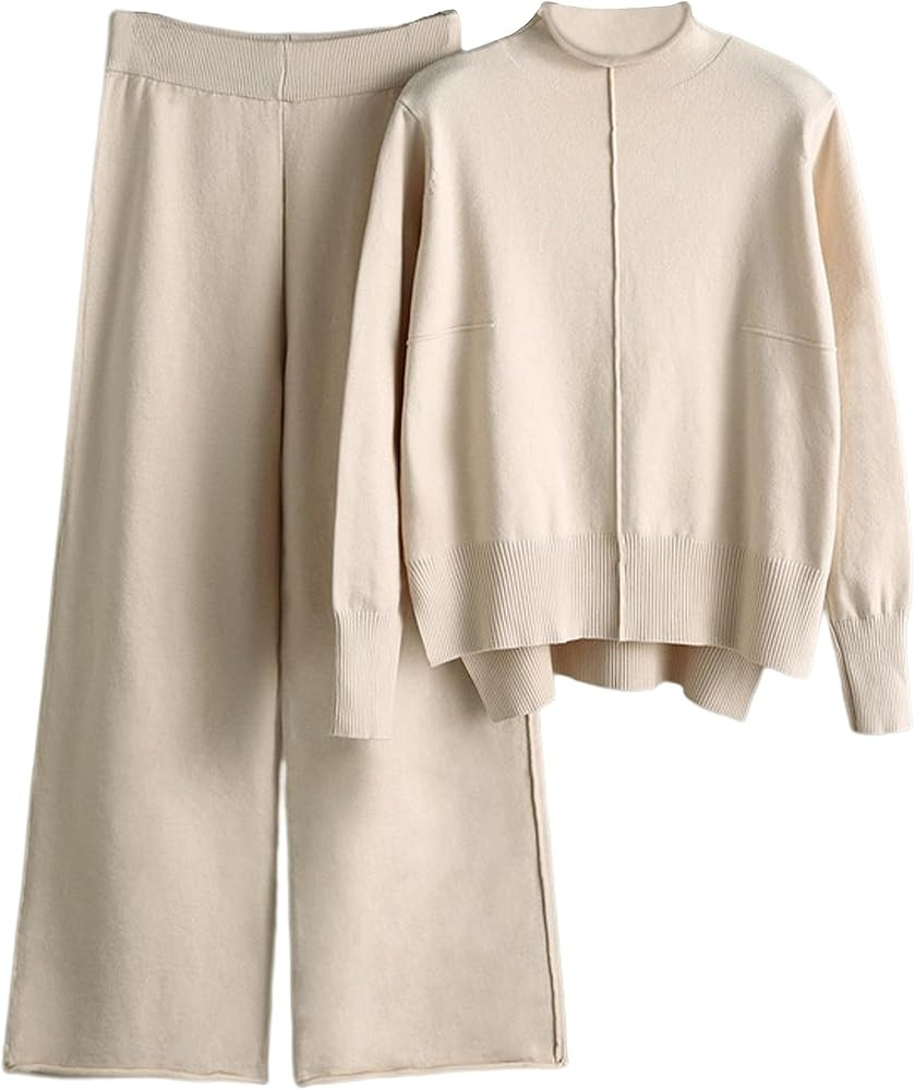 Amazon.com: IMCTAH Women's 2 Piece Outfits Sweatsuit Mock Neck Pullover Top Wide Leg Pants Tracks... | Amazon (US)