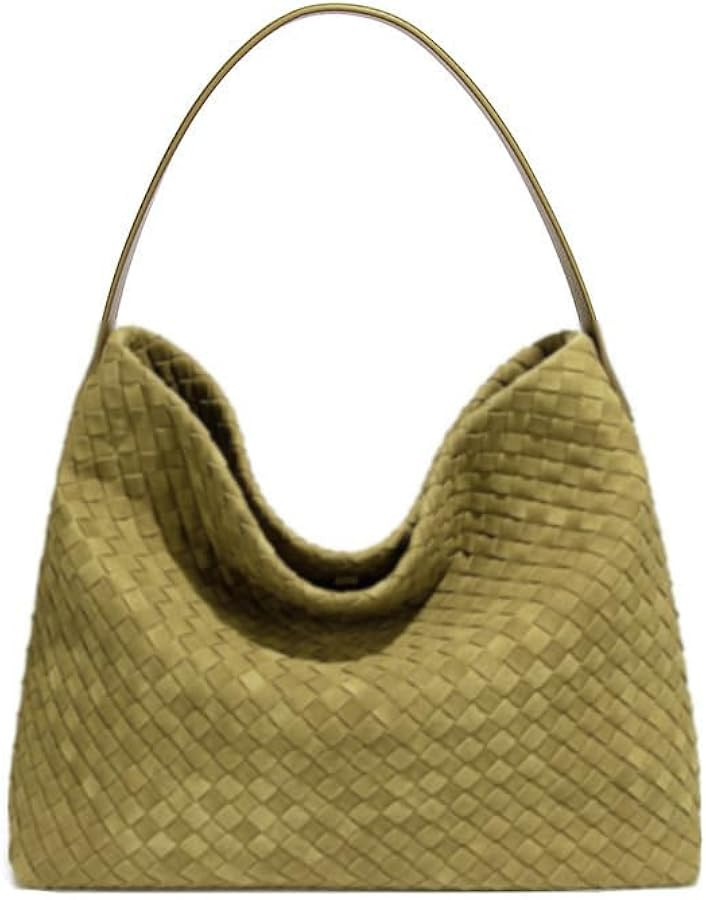Woven Suede Shoulder Bag for Women Suede Hobo Bag Tote Elegant Handbag Satchel for Work Travel | Amazon (US)