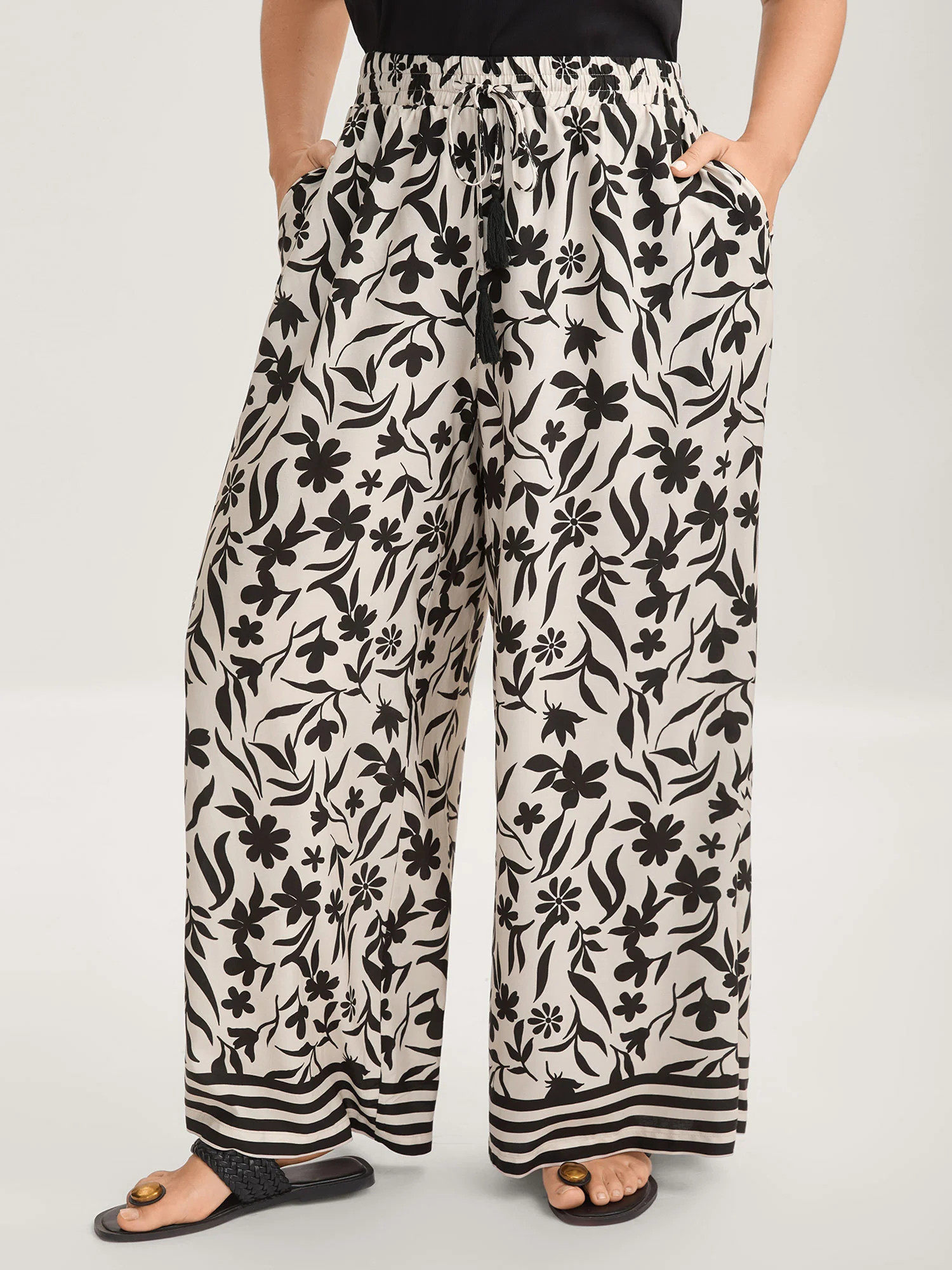 Floral Print Wide-Leg Contrast Pants | Bloomchic