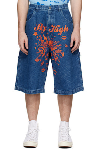 Sky High Farm Workwear - Blue Mindblown Print Denim Shorts | SSENSE