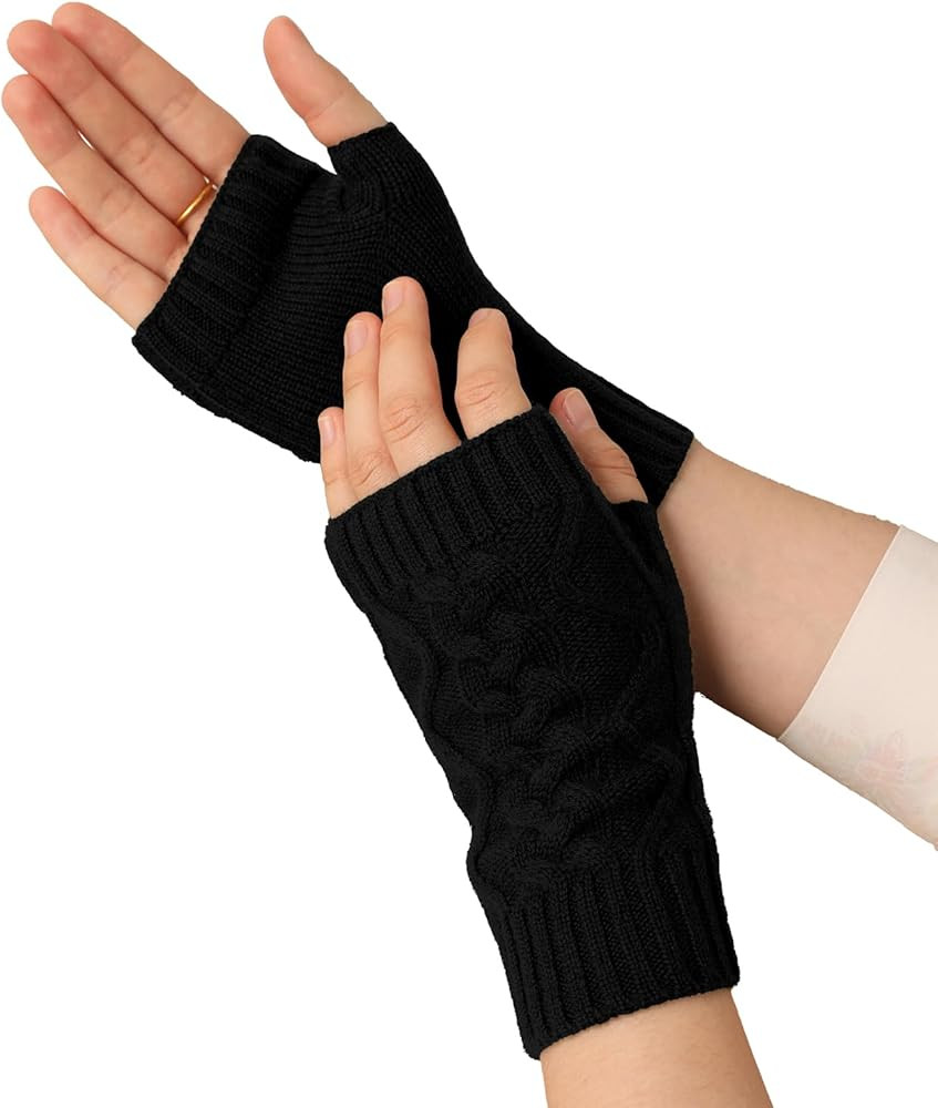 100% Pure Cashmere Fingerless Gloves for Women, One Size Ladies Knitted Mittens for Winter, Warm ... | Amazon (US)