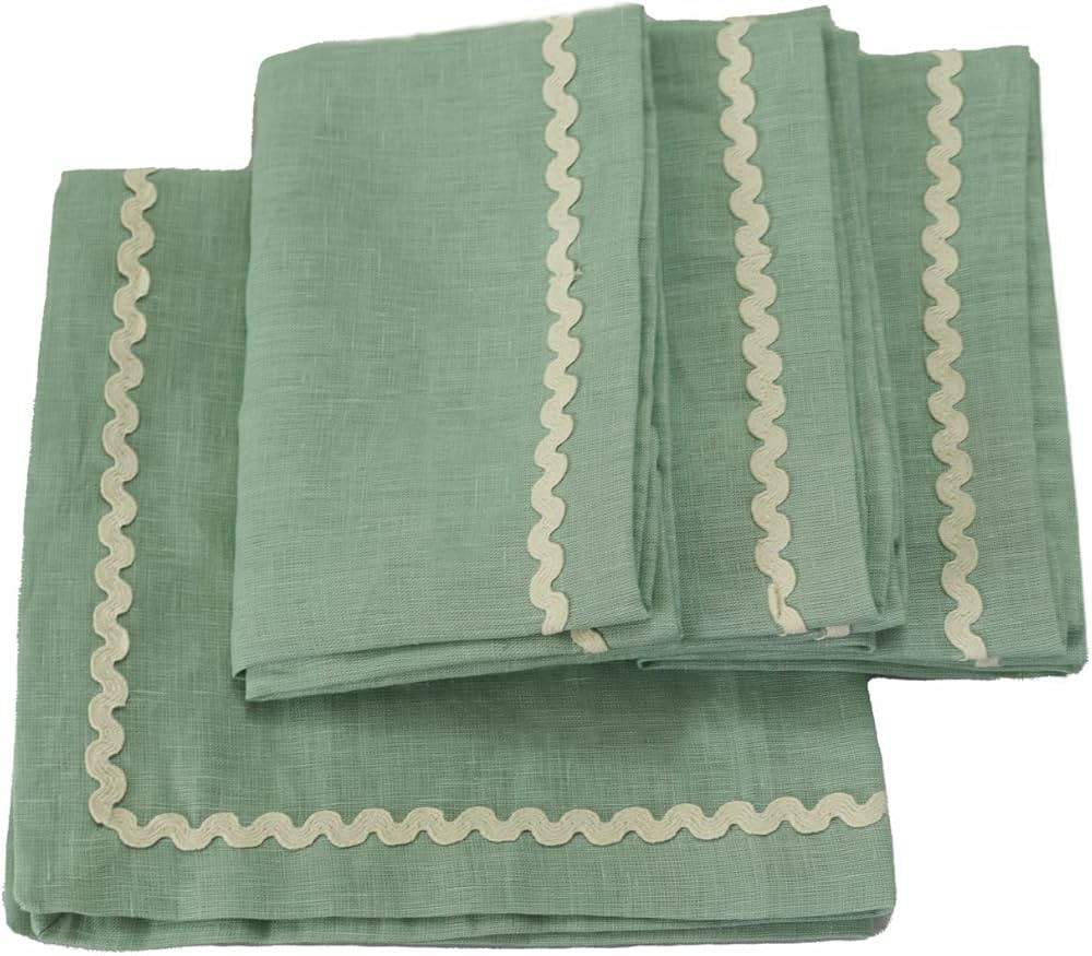 Cloth Napkins 100% Linen 20"x20" Set of 4 Rik-Rak Lace Dinner Napkins, Soft & Reusable Decorative... | Amazon (US)