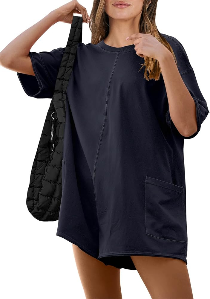 ANRABESS Women Summer Oversized T-Shirt Tee Rompers Casual Short Sleeve Overall Athletic Workout ... | Amazon (US)