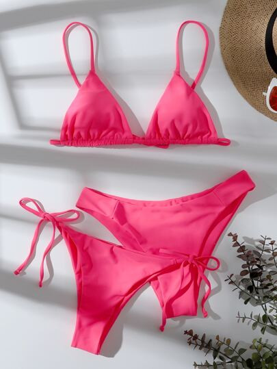3pack Triangle Tie Side Thong Bikini Swimsuit | SHEIN