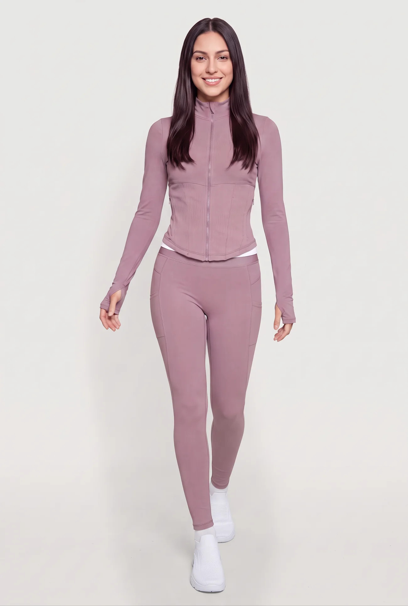 Decorative Stitch Side Zip Active Top with Thumb Holes | Rainbow Shops
