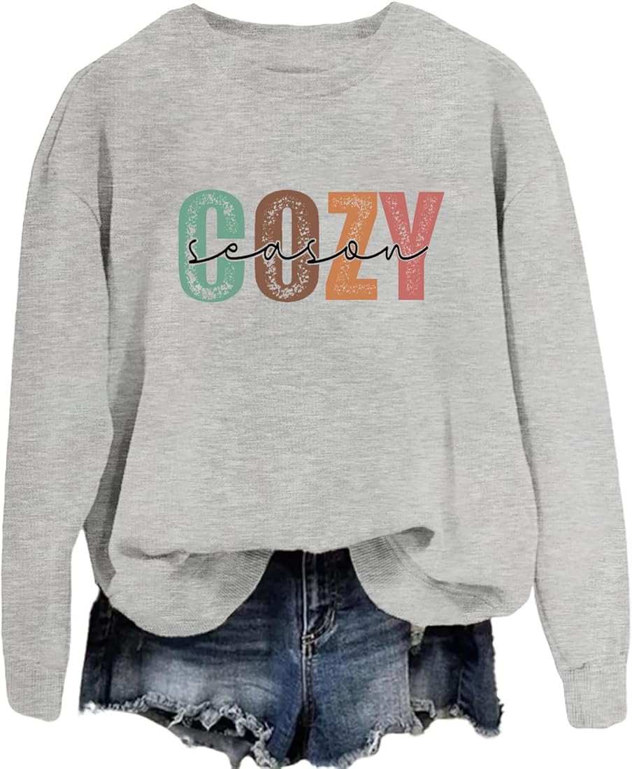 Cozy Season Sweatshirts for Women Funny Sayings Graphic Long Sleeve Shirts Coffee Weather Crewnec... | Amazon (US)