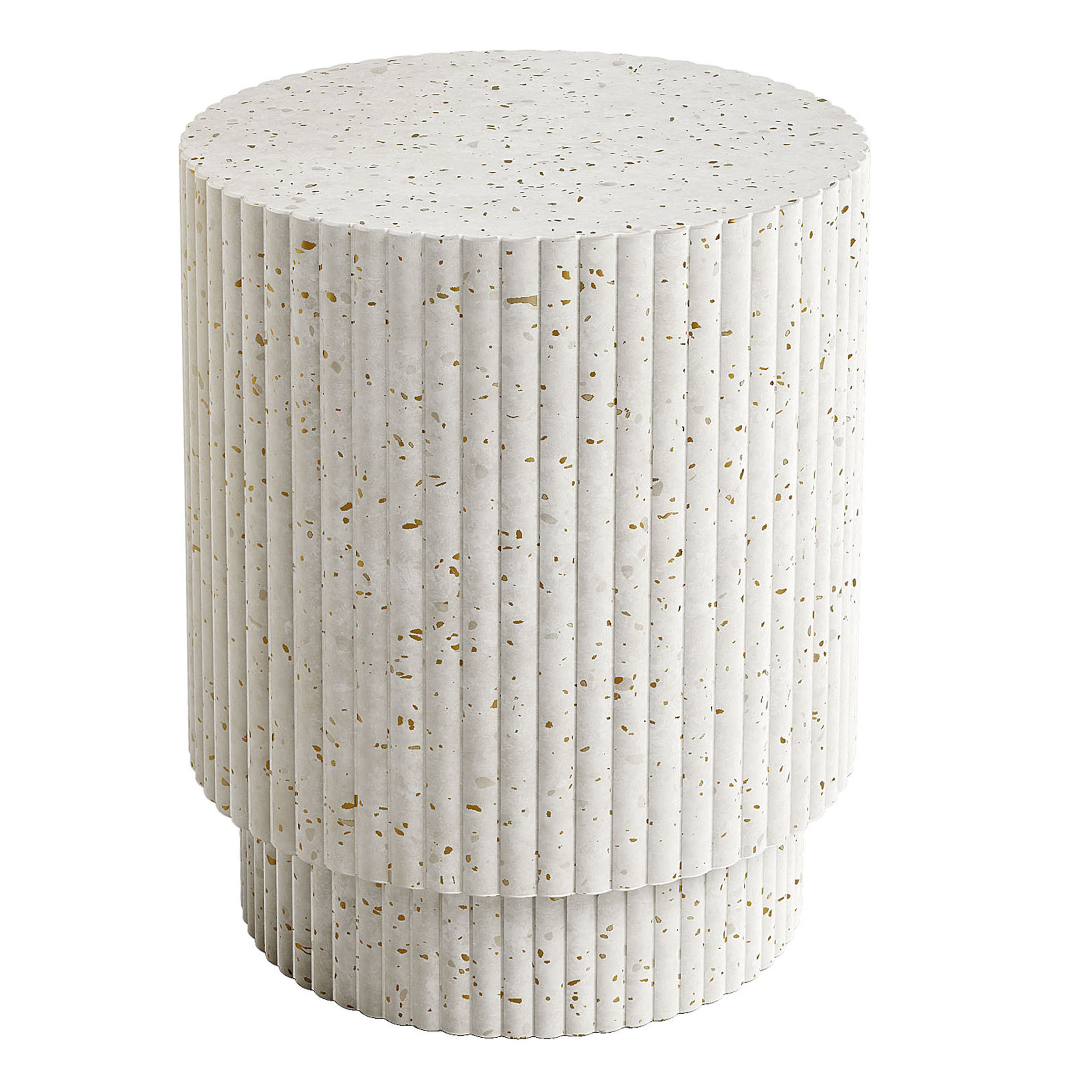 Maxton White Faux Stone Pillar Fluted Outdoor Side Table | World Market