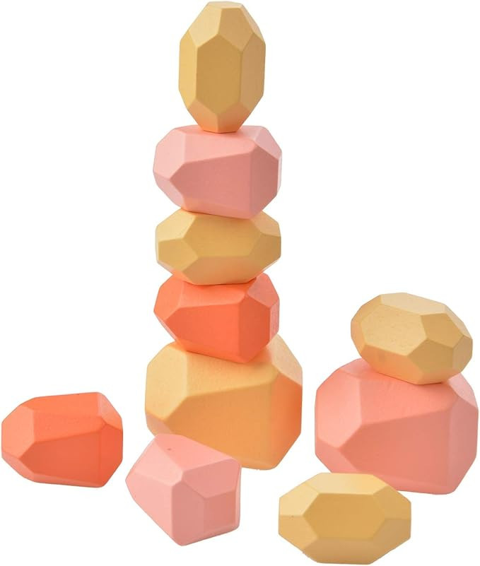 Rainbow Stacked Stone Wooden Rock Balancing Blocks Set Large Balance Building Blocks Stacking Gam... | Amazon (US)