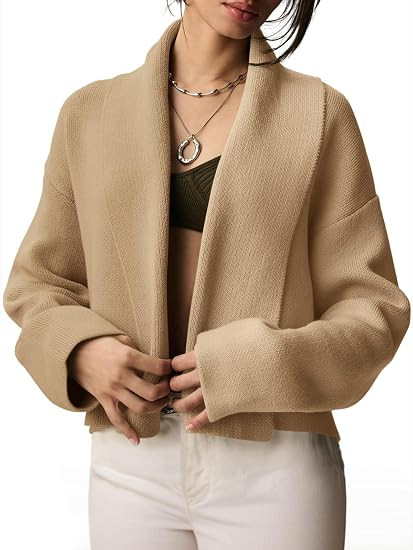 Saodimallsu Womens Cropped Cardigan Sweaters Formal Shawl collar Cardigans | Amazon (US)