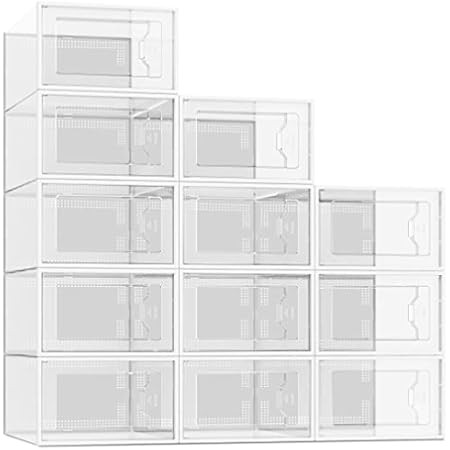SESENO. 12 Pack Shoe Storage Boxes, Clear Plastic Stackable Shoe Organizer Bins, Drawer Type Front O | Amazon (US)