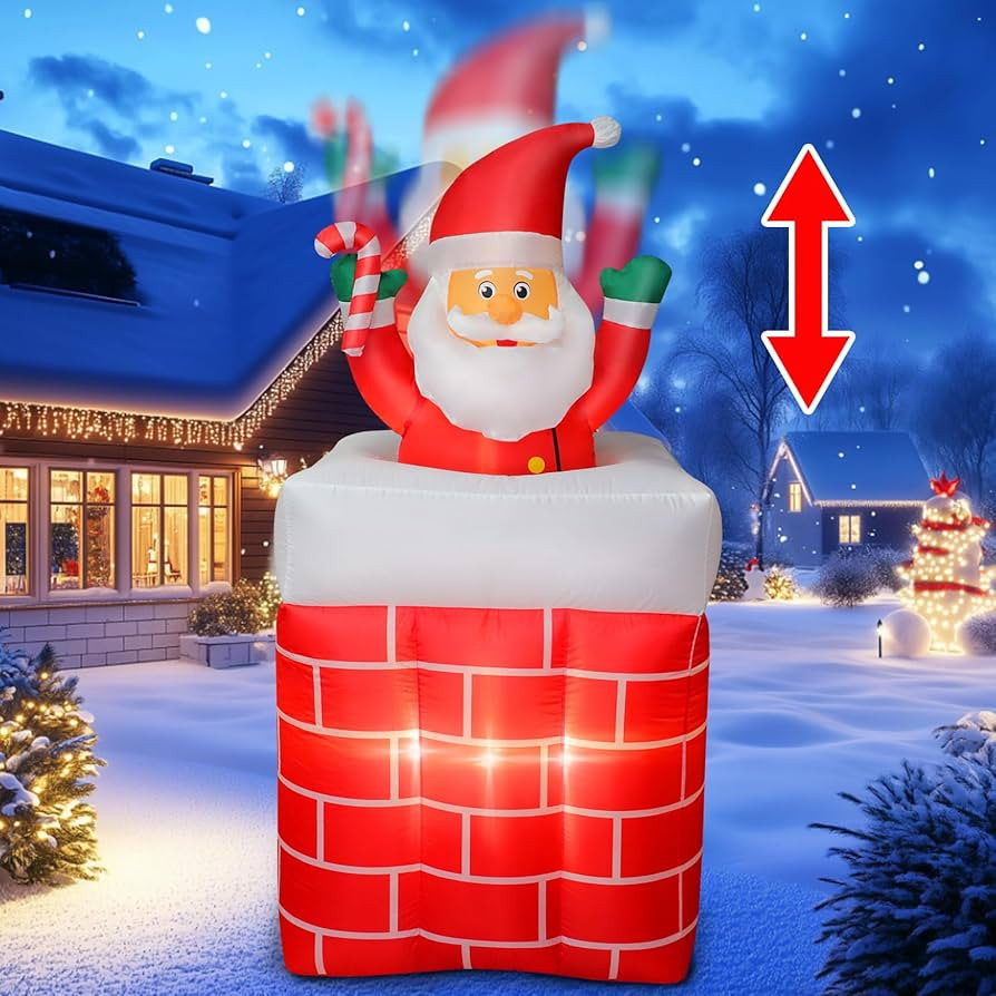6FT Christmas Inflatables Santa Claus in The Chimney Automatic Up and Down, Outdoor Blow Up Santa... | Amazon (US)