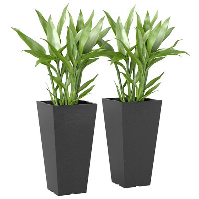 23 Inch Tall Planters for Outdoor Plants, Set of 2 Plastic Flower Pots, for Front Door Patio Garden Use, Black | Target