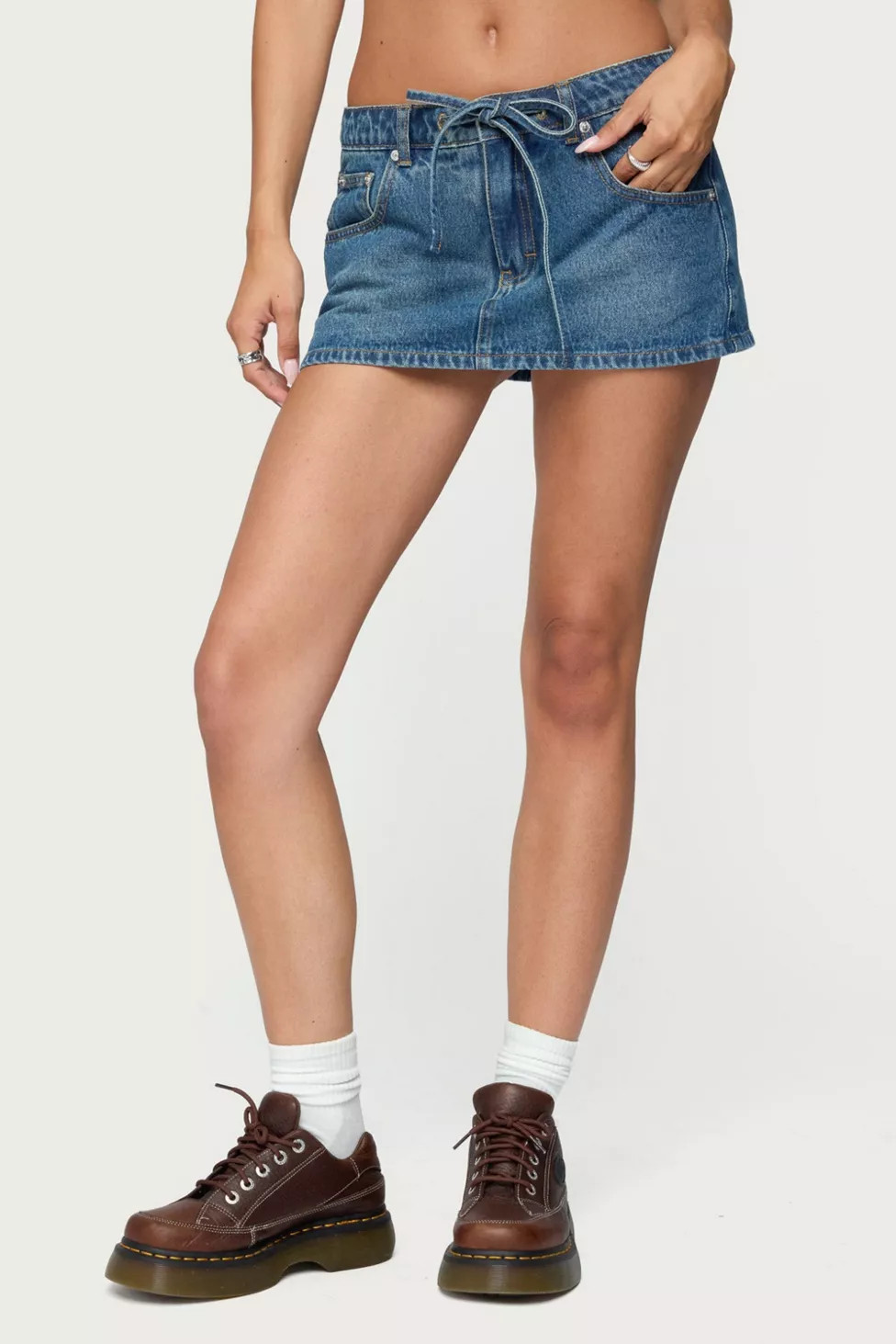 Edikted Ziggie Tie Front Denim Mini Skort | Urban Outfitters (US and RoW)
