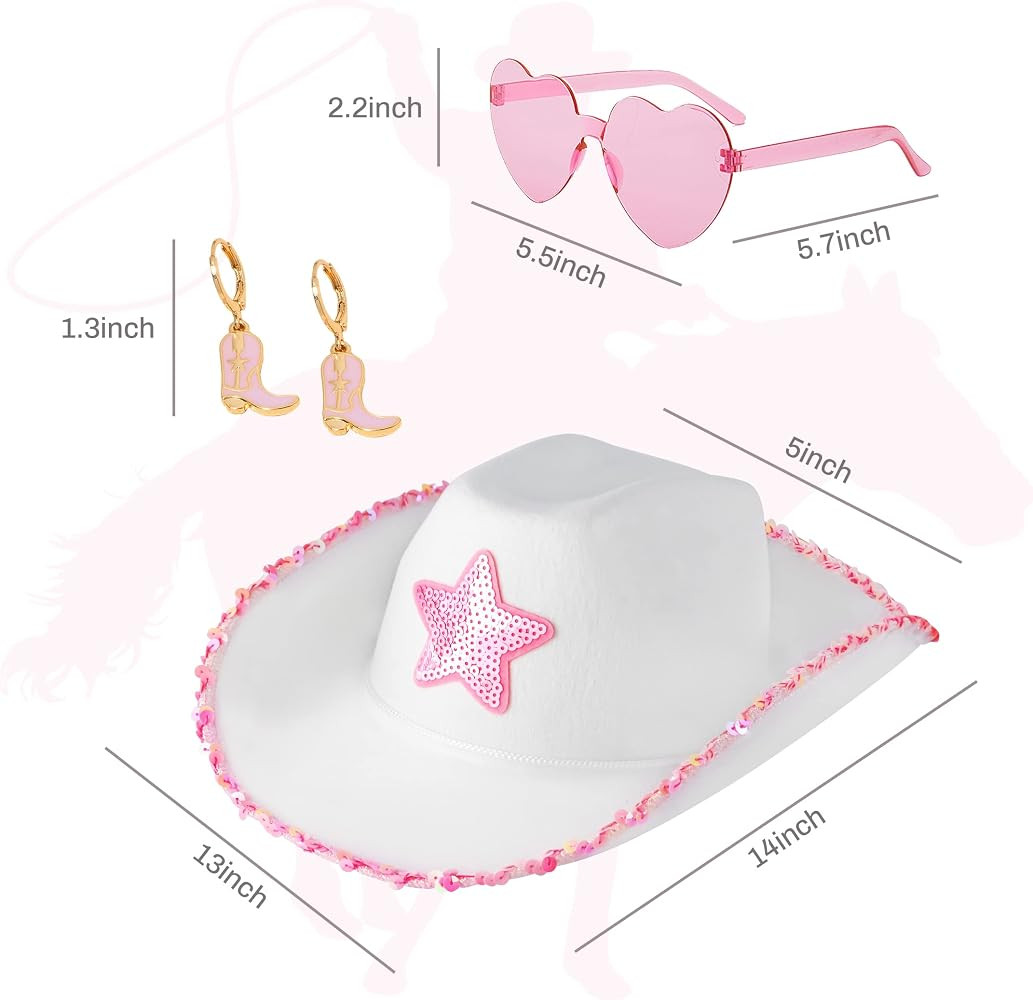 D-Fokes White Cowgirl Hat - Cowboy Hat with Sequin Stars, Princess Hat Halloween Cosplay Prop, Vi... | Amazon (US)