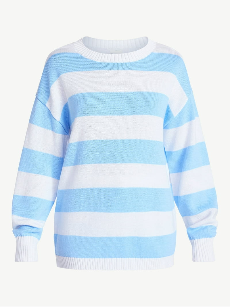 No Boundaries Striped Drop Shoulder Sweater, Midweight, Women's XXS-XXL | Walmart (US)