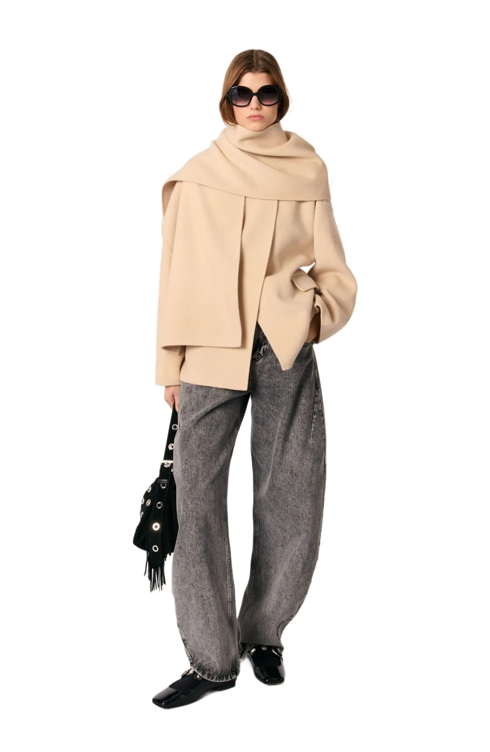 maje Double-faced coat with scarf | Nordstrom | Nordstrom