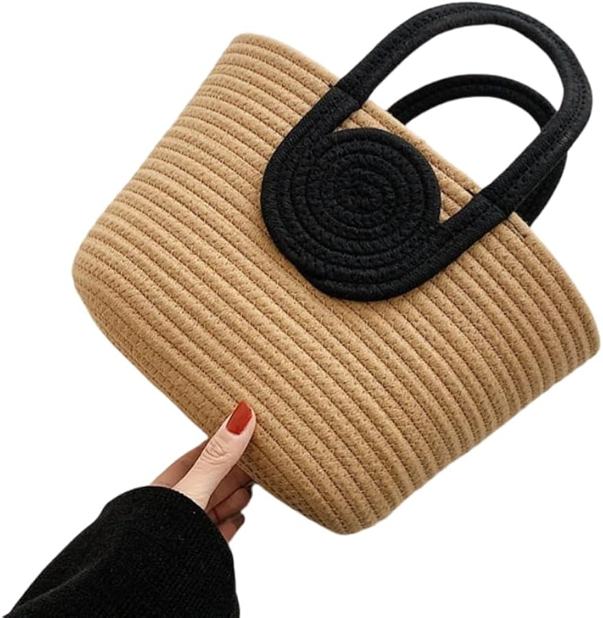 Woven Bag for Women Vibrant Cotton Rope Handbag Chic Large Tote for Women, Stylish Carryall & Sho... | Amazon (US)