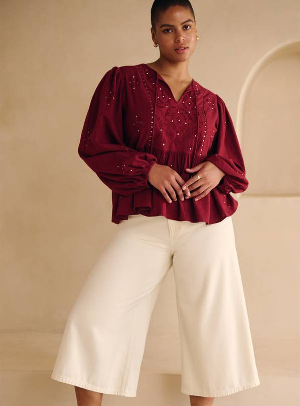 Dark Red Embroidered Boho Blouse  12 | Tu Clothing