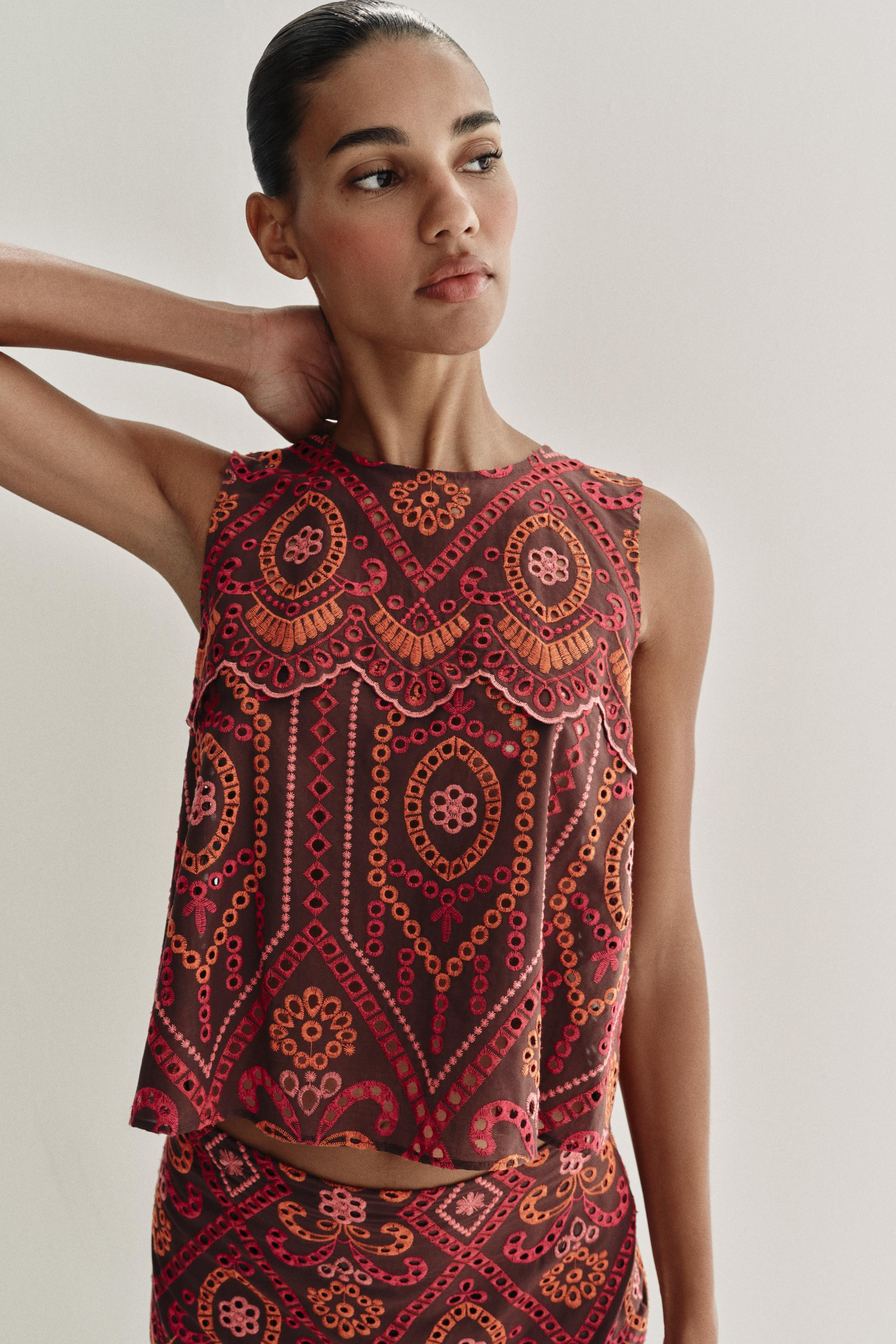 EMBROIDERED EYELET MIDI SKIRT | Zara US