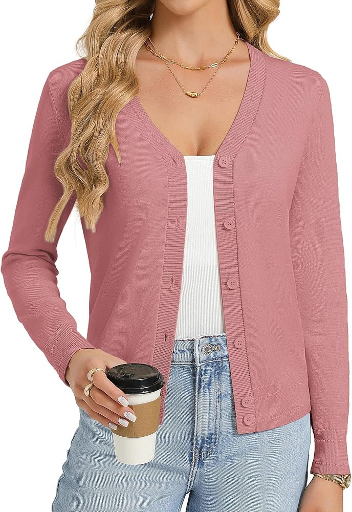 GRACE KARIN Womens Lightweight Cardigan Sweaters Trendy Button Up V-Neck Knit Cardigans Shrug Spr... | Amazon (US)
