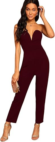 Romwe Women's Elegant Sweetheart Neck Strapless Stretchy Party Romper Jumpsuit | Amazon (US)