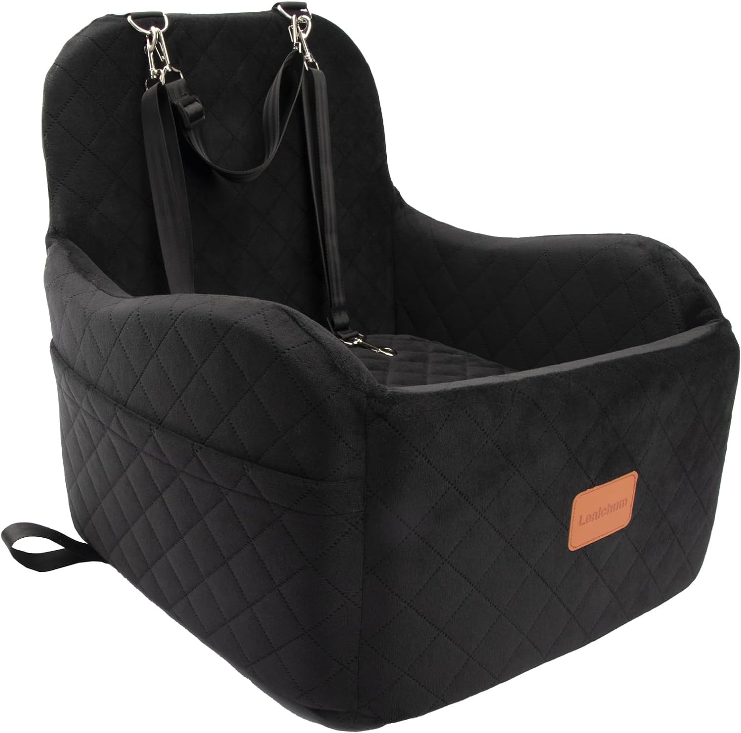 Lealchum Dog Booster Car Seat for Small/Medium Dogs Up to 35lbs,Elevated Cushion Fits in Front/Back Seat,Fully Detachable and Washable,2 Storage Pockets & Dog Leashes,Easy to Install(Black,Medium) | Amazon (US)