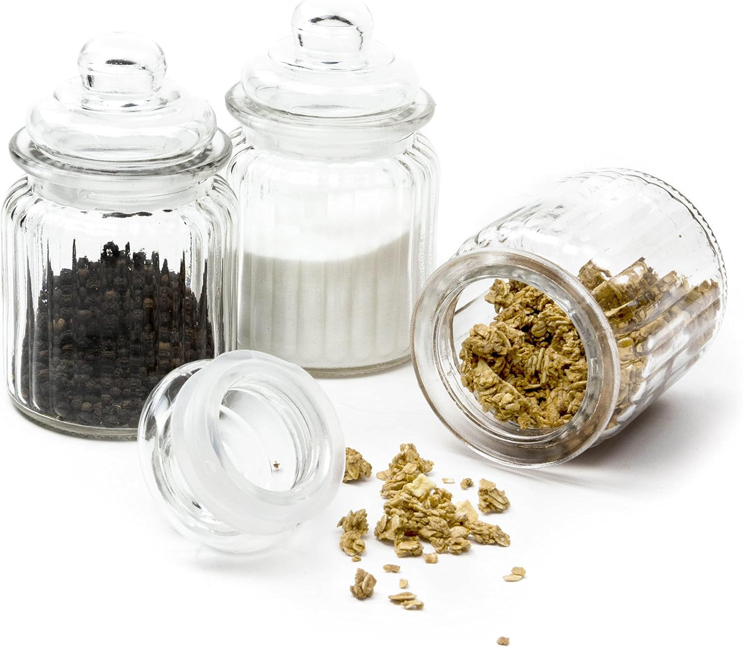 Ripple Food Storage Small Glass Jar Canister with Airtight Lid - 9.75 Ounce, 5.5" H, Set of 3 | Amazon (US)