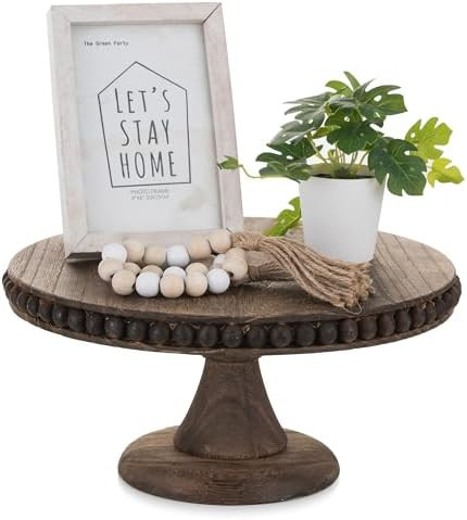 Hanobe Round Wood Cake Stand: Cupcake Pedestal Stand 12 inch Dessert Display Riser Distressed Rus... | Amazon (US)