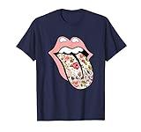 Vintage Rolling The Stone Tongue Floral Hippie Gypsie Soul T-Shirt | Amazon (US)