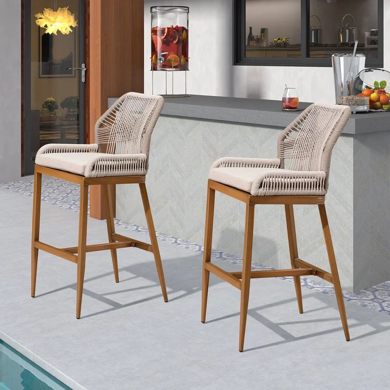 Davan Outdoor 24" Patio Bar Stool with Cushion | Wayfair North America