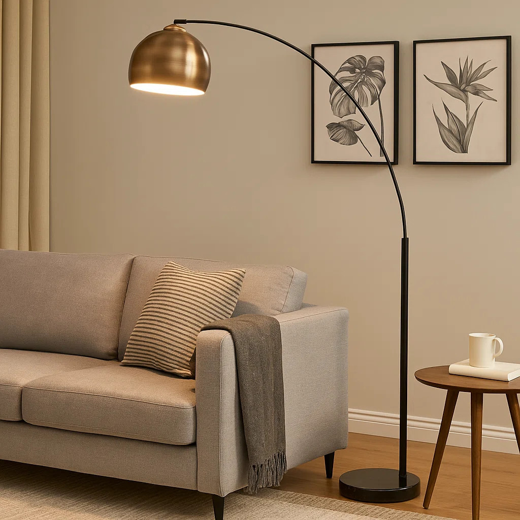 Perlis 68" Arc Floor Lamp with Bell Metal Shade and Solid Marble Base – Antique Brass Shade / B... | Wayfair North America