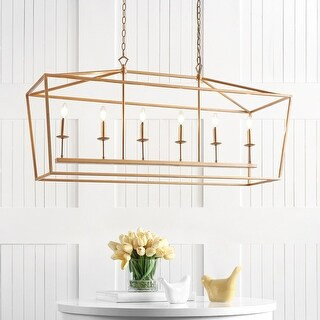 Pagoda 49" Linear 6-Bulb Lantern Metal LED Pendant Gold by JONATHAN Y - Gold | Bed Bath & Beyond