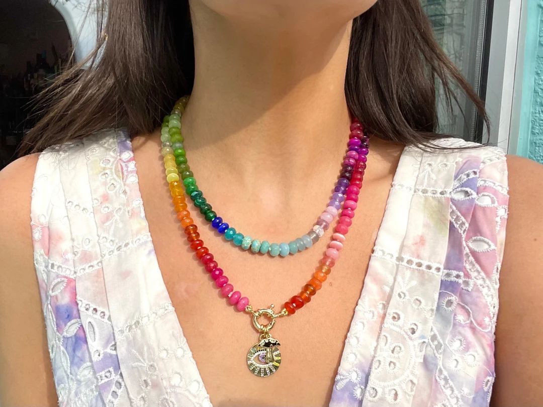 King Size Skittles - Rainbow Gemstone Candy Necklace with Enhancer Clasp | Etsy (US)