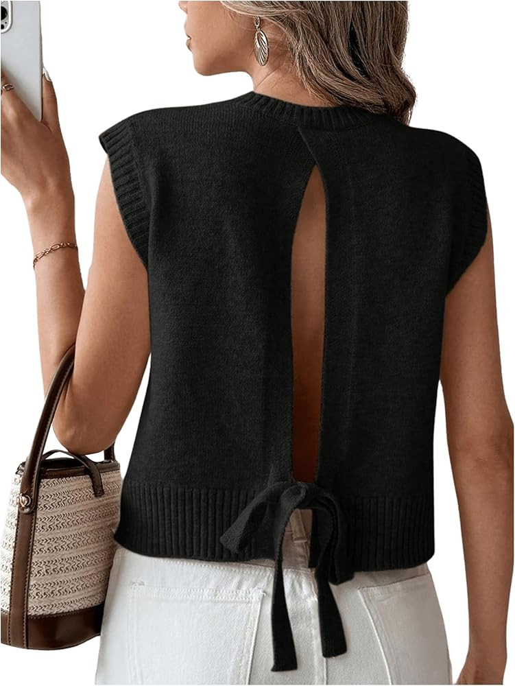Verdusa Women's Backless Tie Knot Knit Sweater Vest Sleeveless Summer Sweater Vest | Amazon (US)