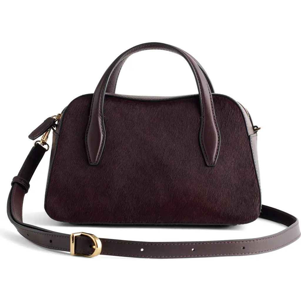 Madewell The Mini Belted Genuine Calf Hair Crossbody Bag in Chocolate Raisin at Nordstrom | Nordstrom