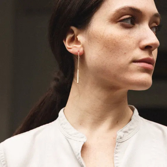 Bar Drop Earrings - Dainty, Simple 14k Gold Filled, Sterling Silver or Rose Gold Fill Earring - L... | Etsy (US)