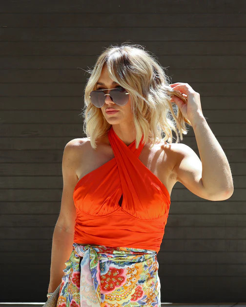 Zaynn Satin Halter Crop Top - Orange | VICI