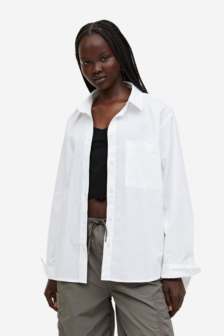 Cotton Poplin Shirt - White - Ladies | H&M US | H&M (US + CA)