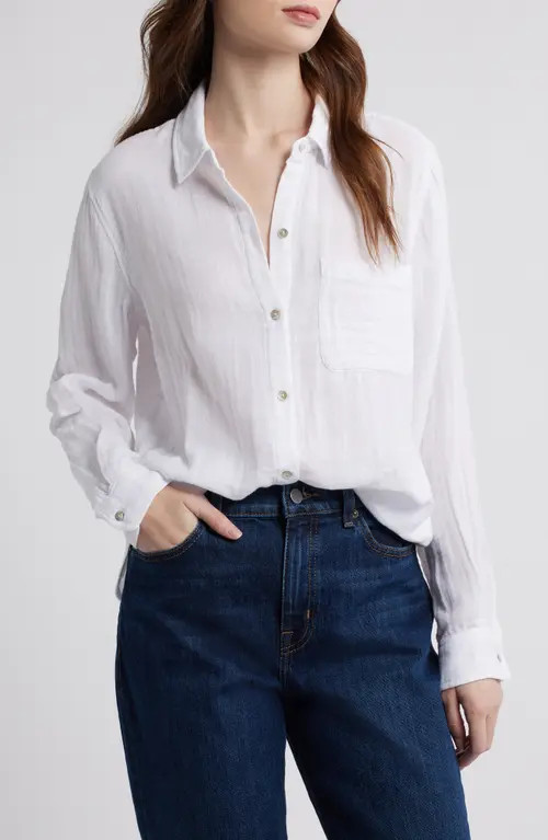 Rails Ellis Cotton Gauze Button-Up Shirt in White at Nordstrom, Size Small | Nordstrom
