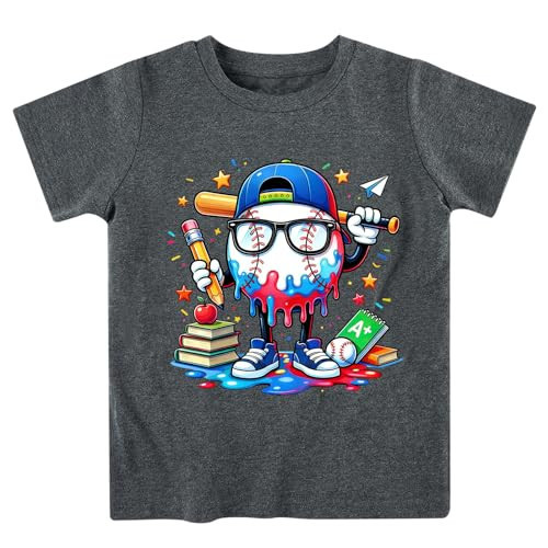 Lovekider Back to School Tshirts for Boys - Size 6 Baseball Shirt - Soft Cotton Short Sleeve Dark Grey 6T | Amazon (US)