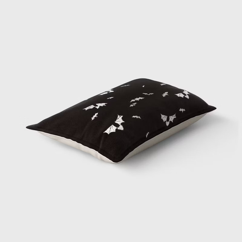 Embroidered Bats Velvet Lumbar Throw Pillow Black/Almond - Threshold™ | Target