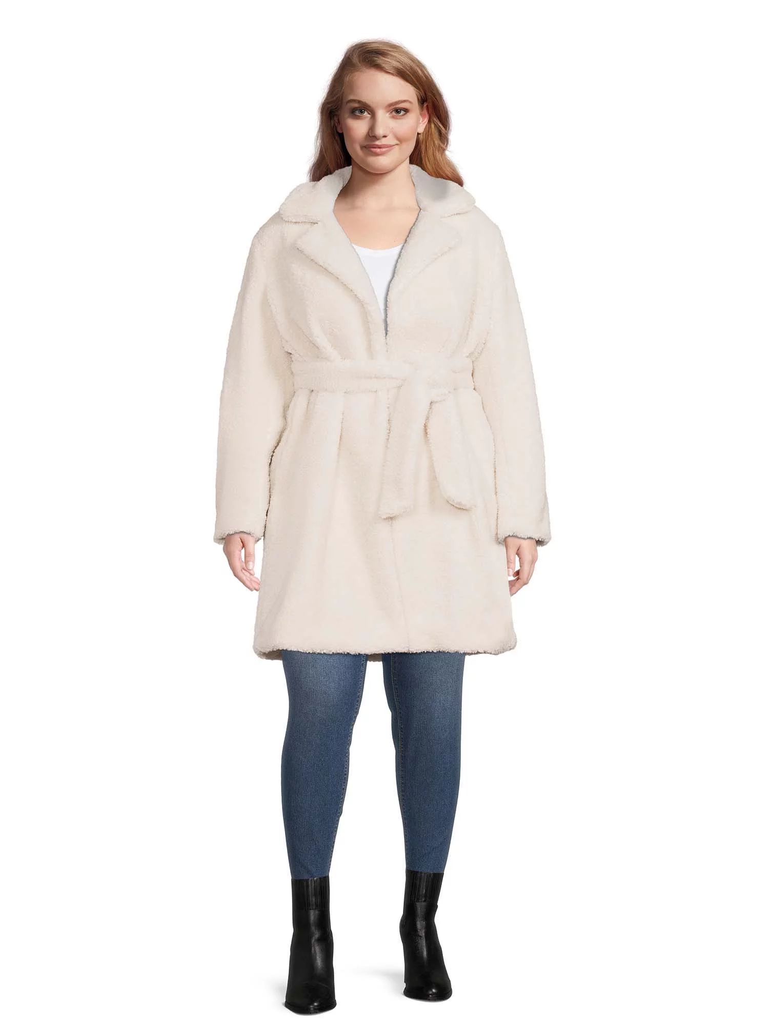 Mark Alan Women's and Women's Plus Size Faux Sherpa Wrap Coat - Walmart.com | Walmart (US)