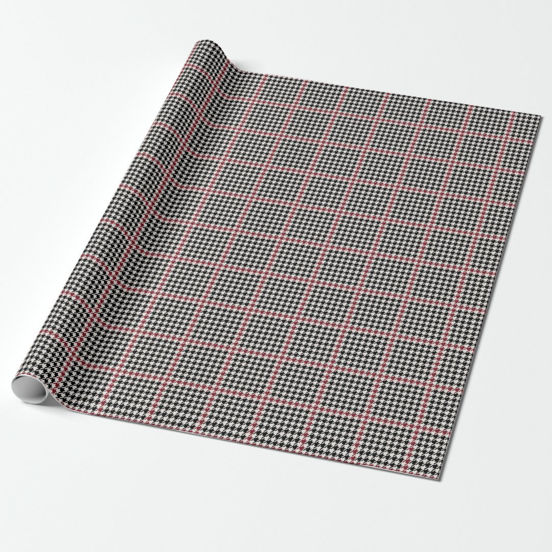 Houndstooth classic holiday black red stylish wrapping paper | Zazzle | Zazzle