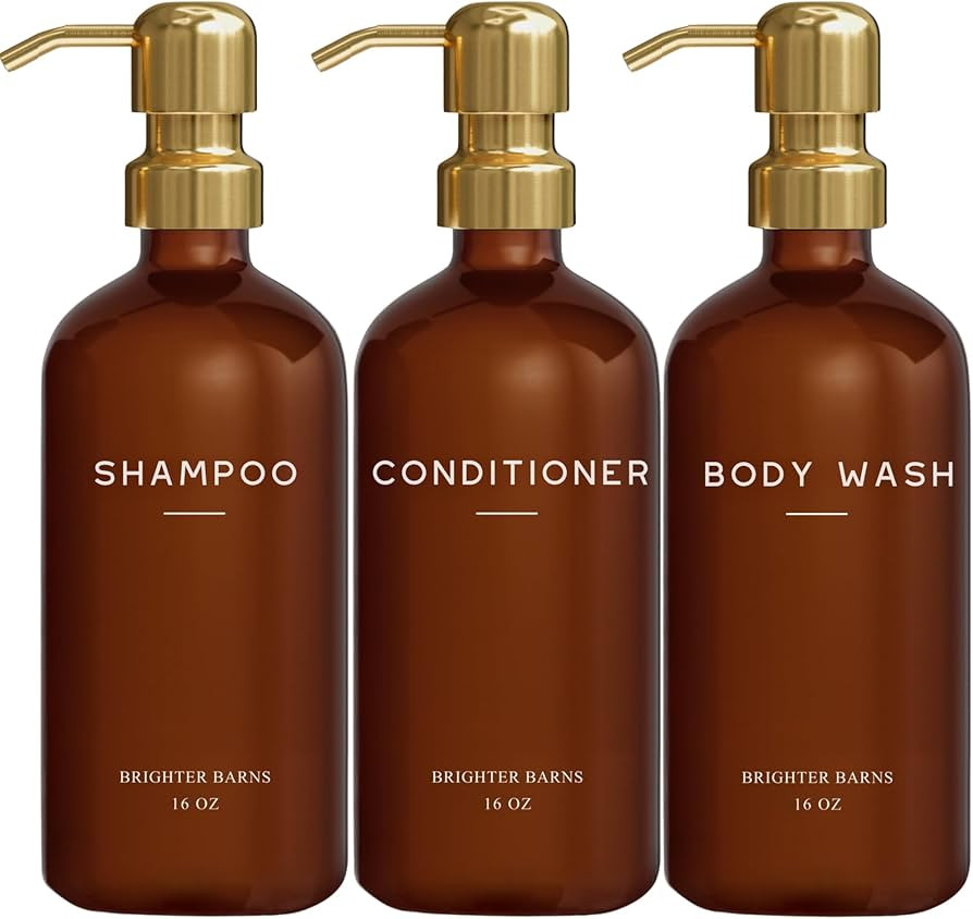 Luxury Shampoo and Conditioner Dispenser Set by Brighter Barns - Empty Shampoo Bottles Refillable... | Amazon (US)
